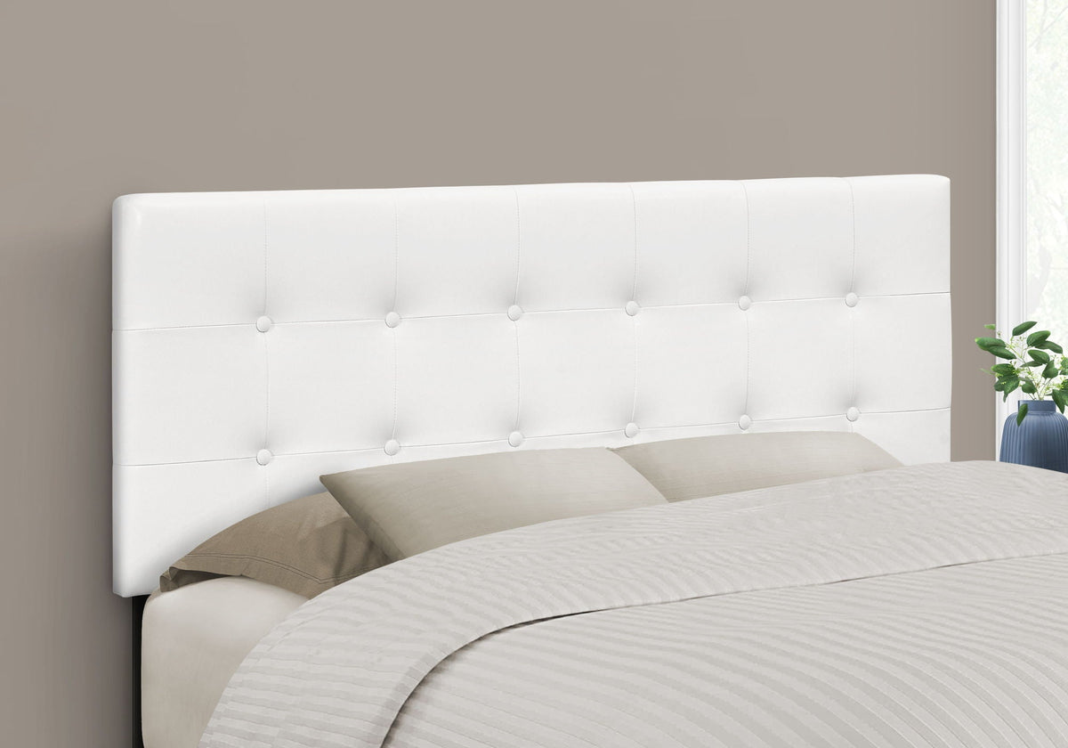 Full Size Upholstered Headboard with Button-Tufted Design - White