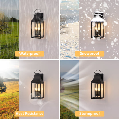 20" Outdoor Wall Light 2-Pack with Tempered Glass - Black