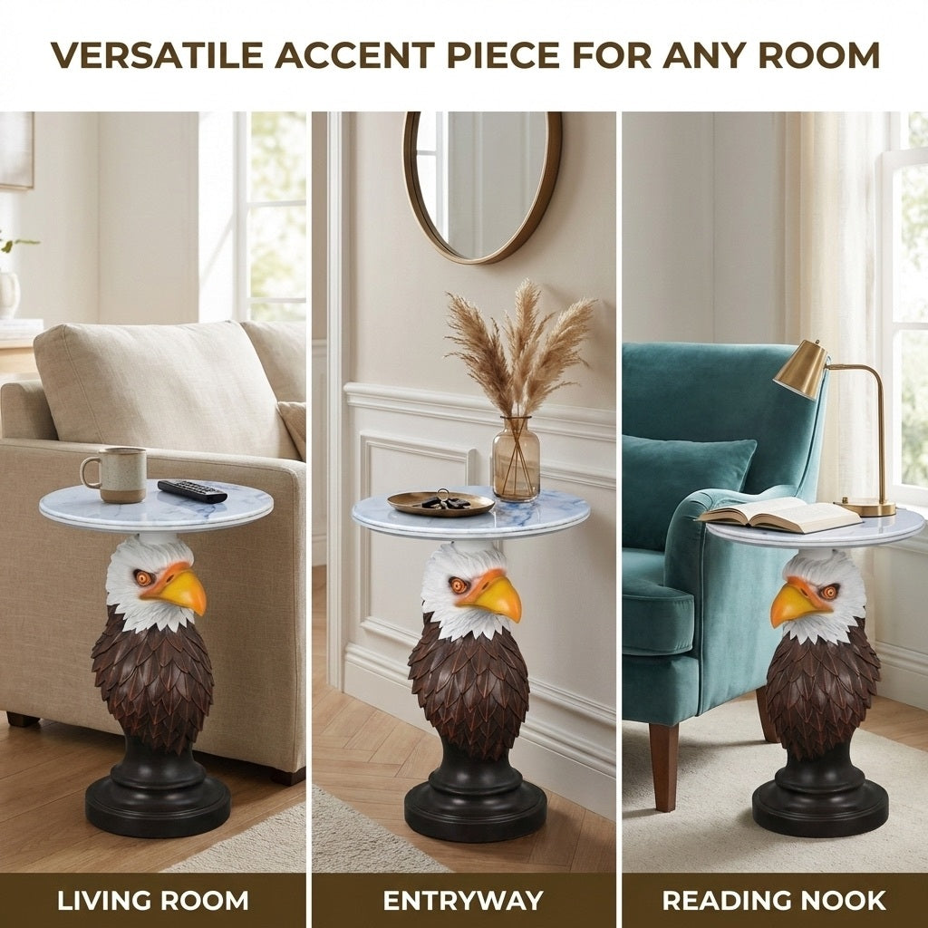 Eagle Head Accent Table with Faux Marble Top - White/Brown