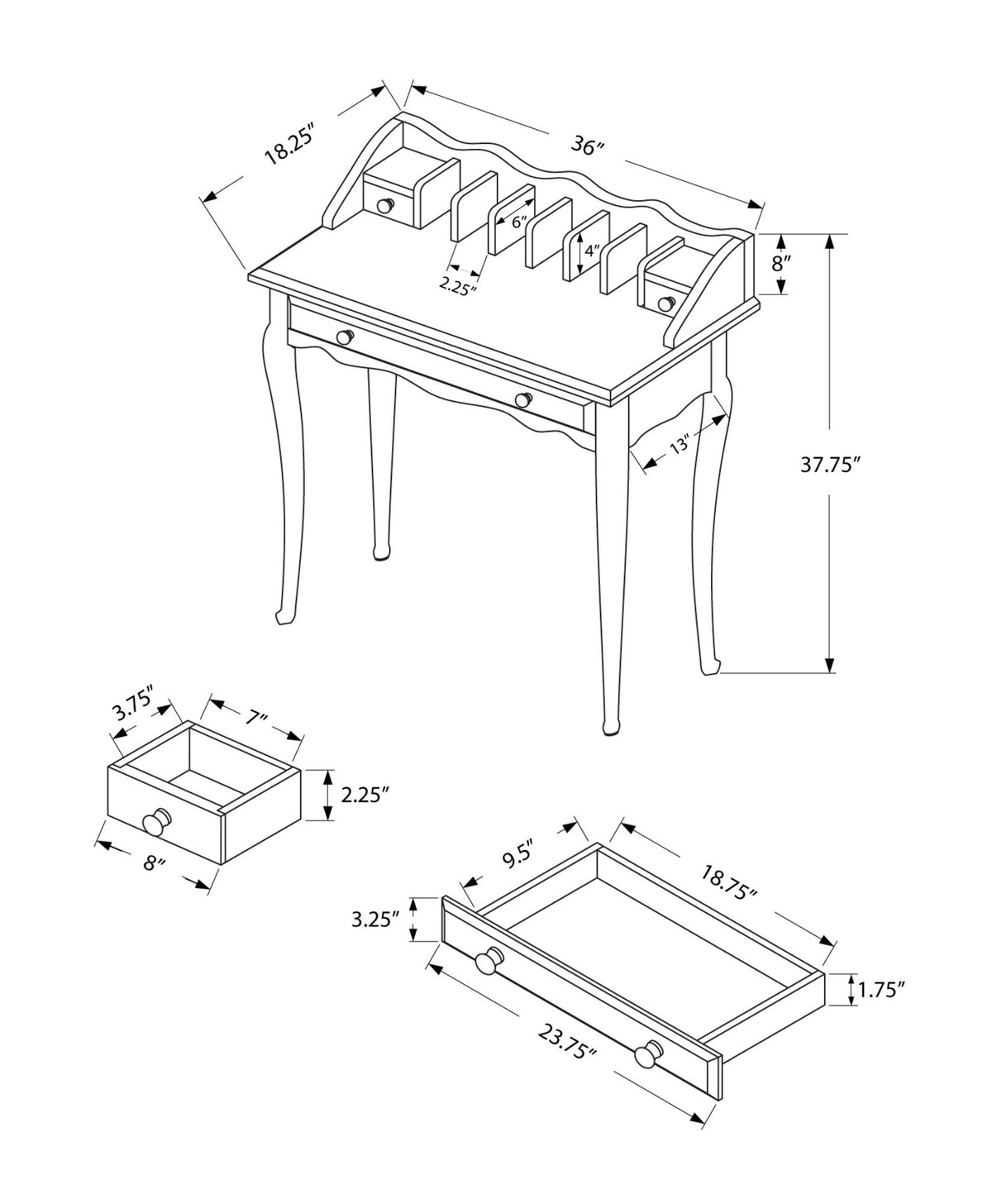 Dark Brown Wood Computer Desk with Storage Drawers - Home Office