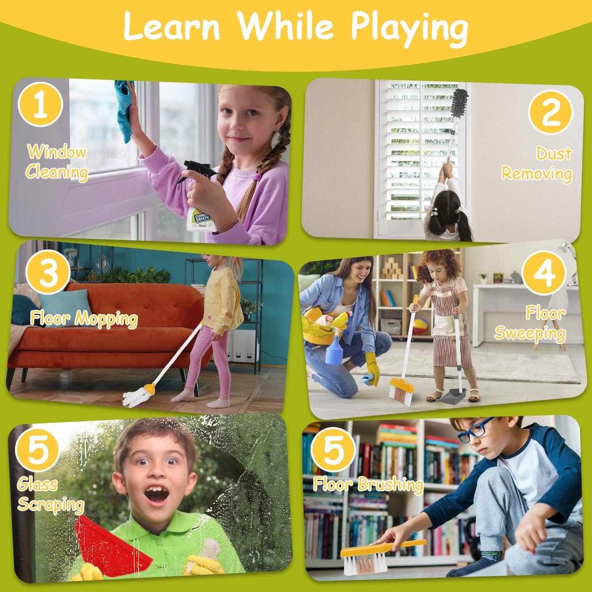GBruno 14Pcs Kids Cleaning Toy Set