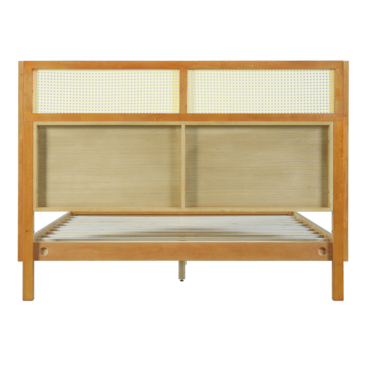 Premium Rubber Wood Platform Queen Bed Frame with Headboard - Natural