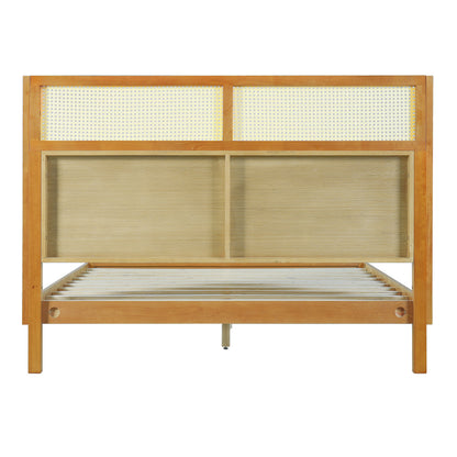 Premium Rubber Wood Platform Queen Bed Frame with Headboard - Natural