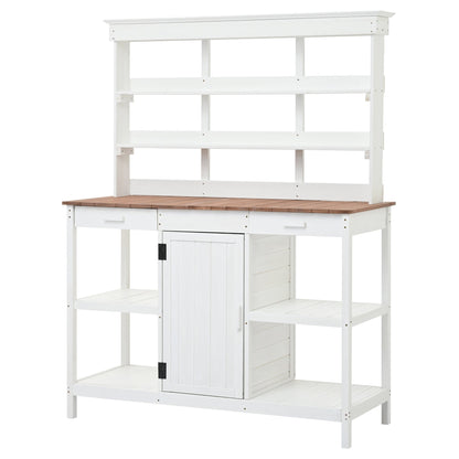66" Farmhouse Potting Bench Table with Drawers and Shelves - Natural Fir