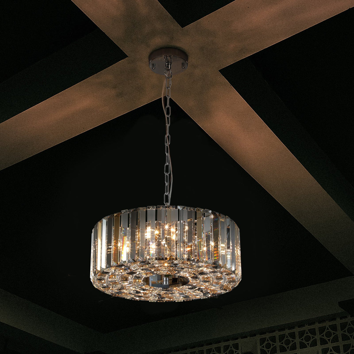 17' Chrome Crystal Pendant Chandelier with Adjustable Height - Transparent