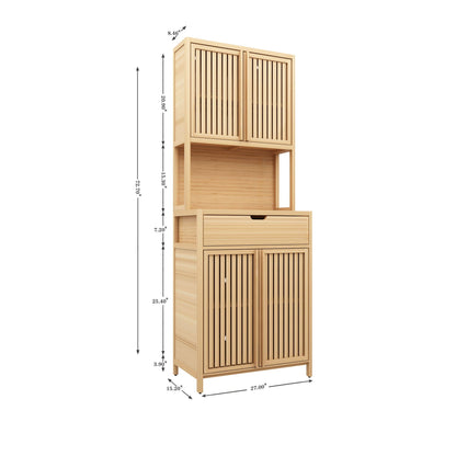 Rustic Cottage Style Double Door Bamboo Linen Cabinet with Ample Storage - Light Brown