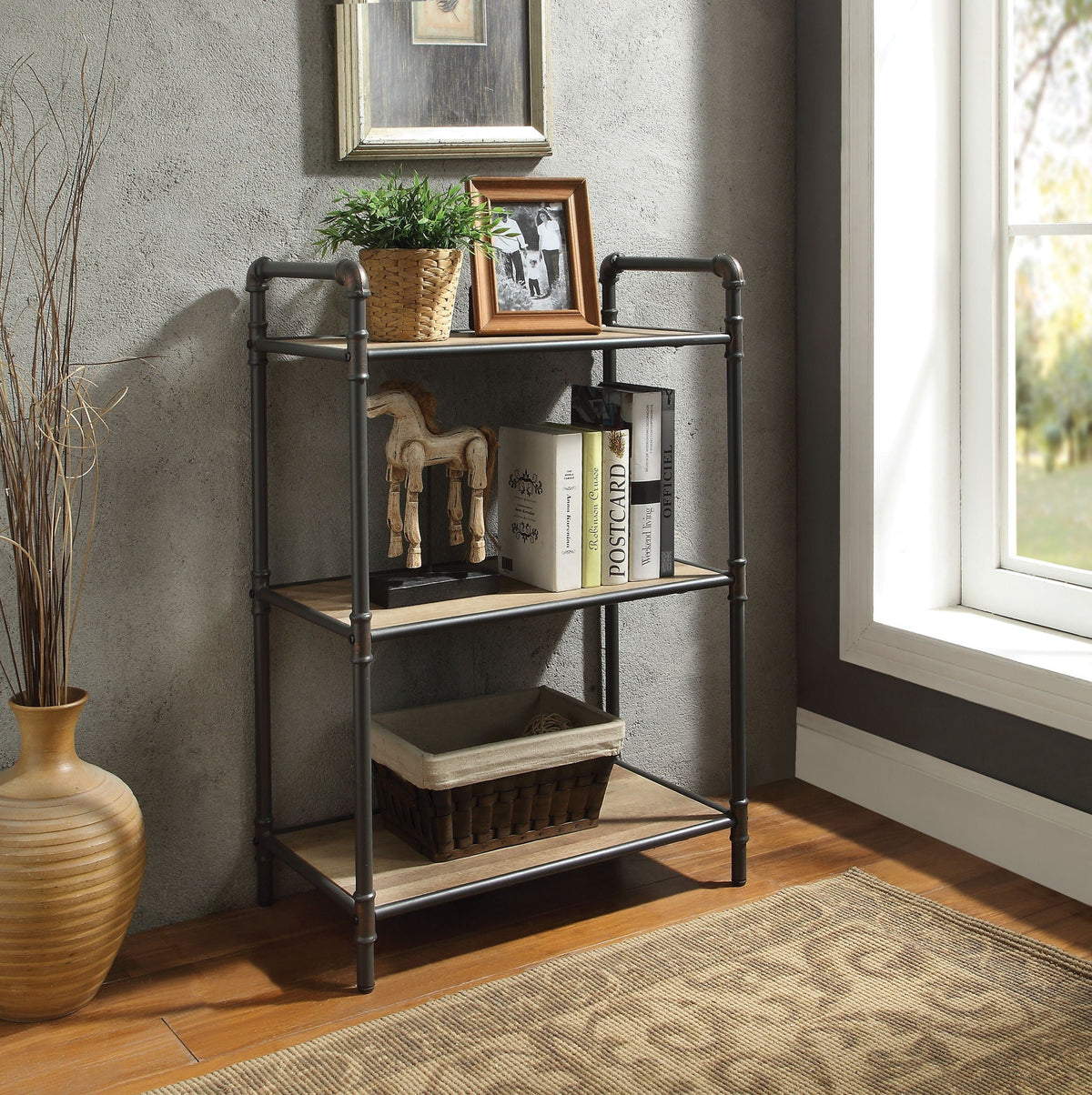 Itzel Antique Bookshelf with Metal Frame - Gray/Oak