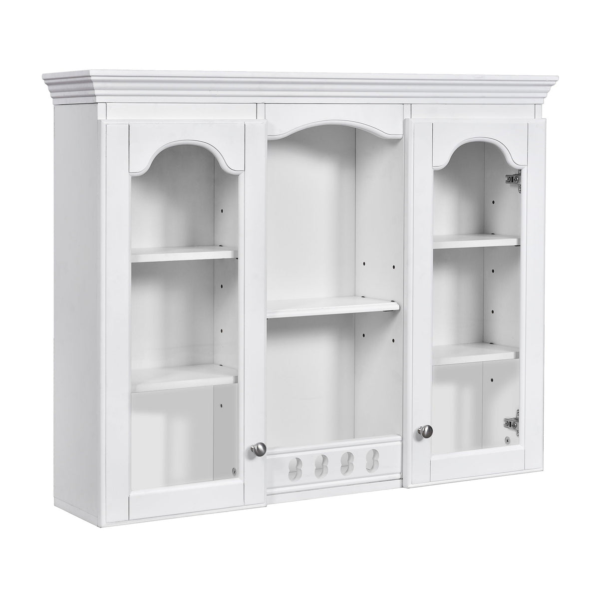 Wall-Mounted Medicine Cabinet with 2 Glass Doors and Adjustable Shelves - White