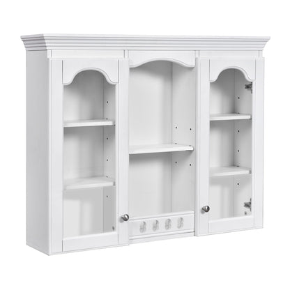 Wall-Mounted Medicine Cabinet with 2 Glass Doors and Adjustable Shelves - White