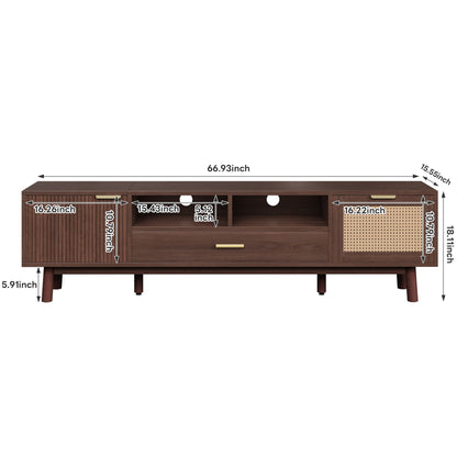 TV Stand for 75" TVs with Soft-Closing Doors - Dark Brown