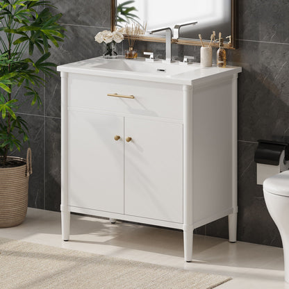 Bathroom Vanity with Sink and Adjustable Shelf - Soft Close Doors - Black, Green, or White