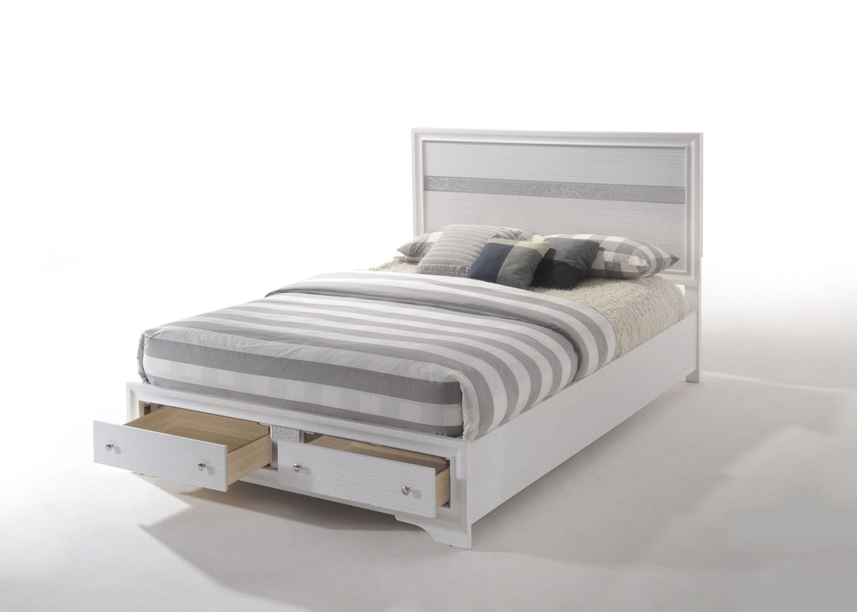 Naima Elegance Queen Panel Bed with Optional 2-Drawer Storage - White