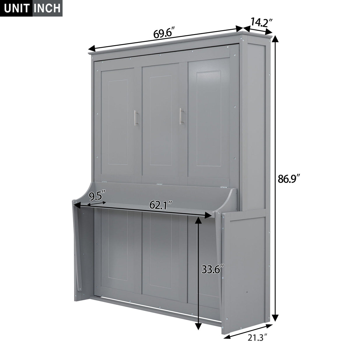Queen Murphy Bed with Shelf - Solid Pine Cabinet, 600 lb Capacity