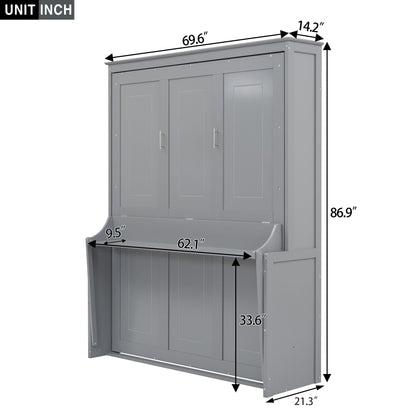 Queen Murphy Bed with Shelf - Solid Pine Cabinet, 600 lb Capacity