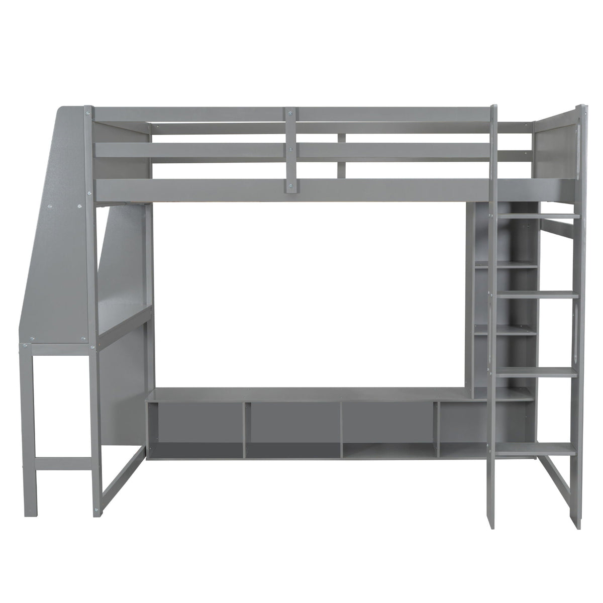 Full Size Gaming Loft Bed with Desk, Storage & LED Lighting - Gray