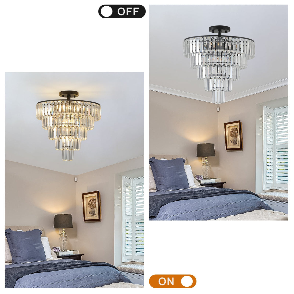 20" Black Crystal Chandelier with 10-Light Flush Mount - Black