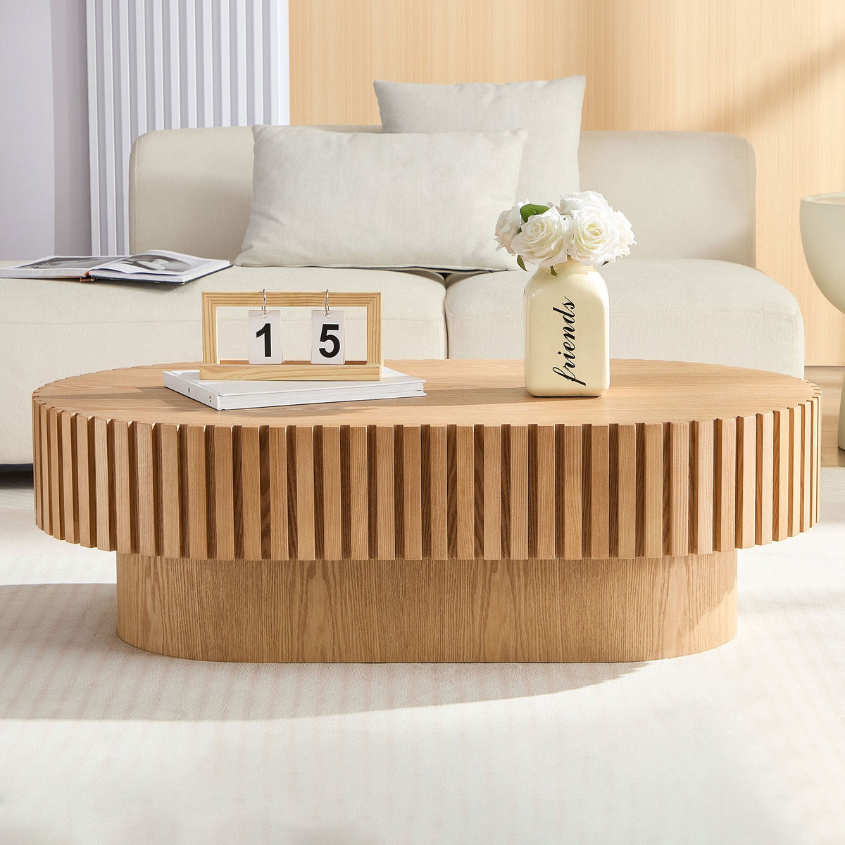 43.7 Inch Modern Handcrafted Drum Coffee Table