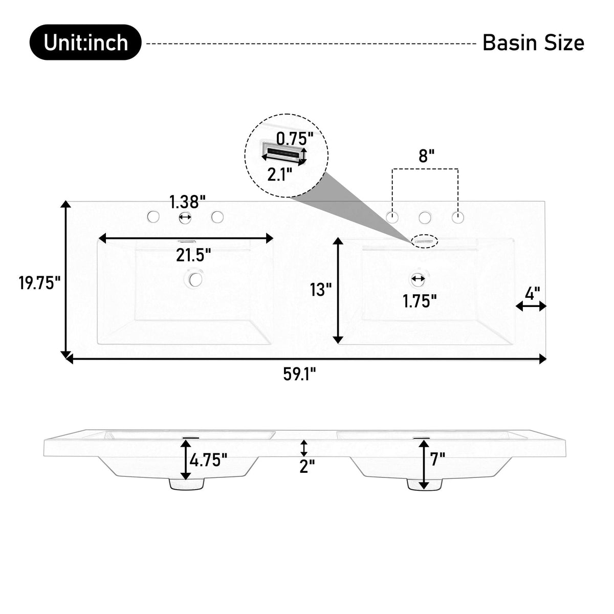 Vanity Top With Undermount Rectangular Double Sinks