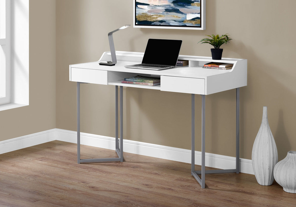 Modern Computer Desk with Ample Storage - White or Dark Brown