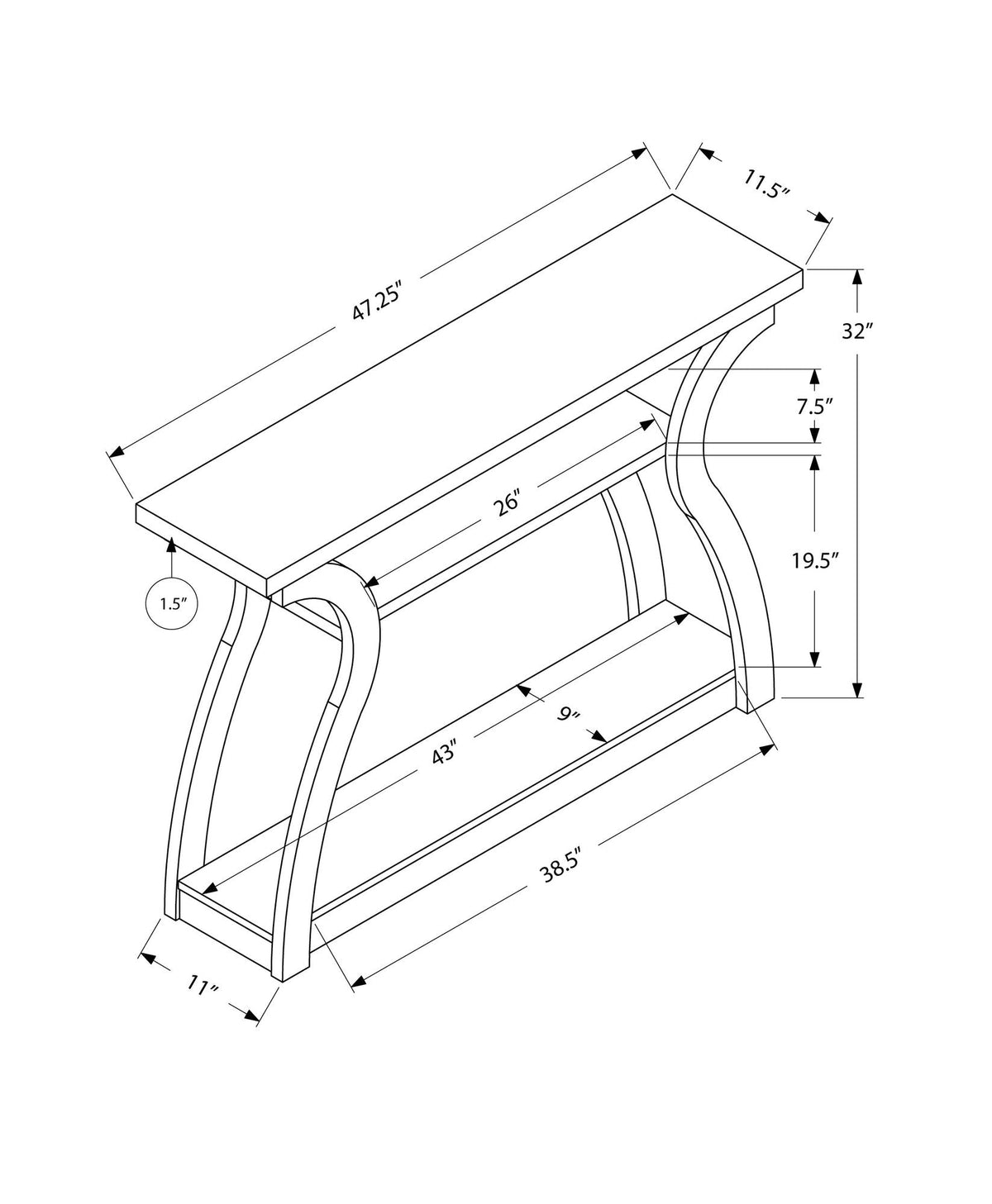 Accent Console Table with Unique Curved Design – Multiple Colors