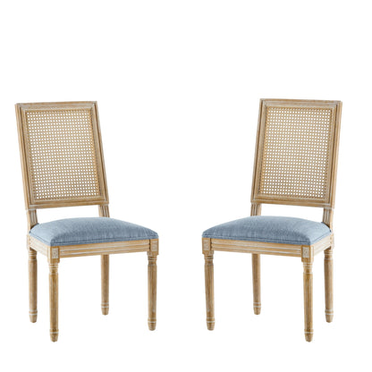 French Country Dining Chair with Rectangular Cane Backrest and Upholstered Seat