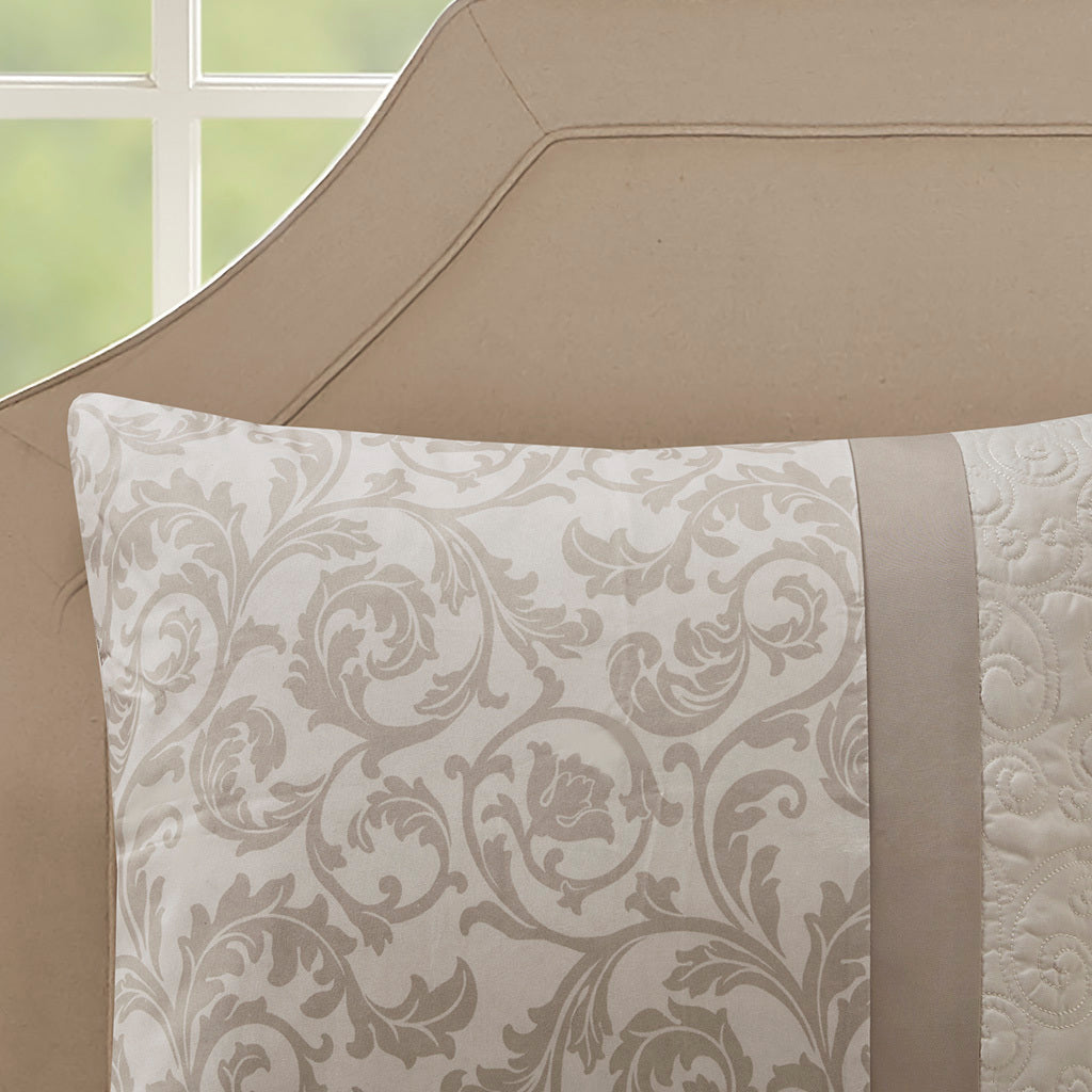 Embroidered 8 Piece Comforter Set with Hypoallergenic Fill - Neutral Queen