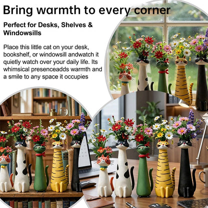 Creative Cat Vase - Desktop Dried Flower Holder, Decorative Home/Office Accent, Universal for Small Dried Bouquets
