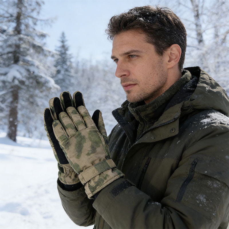 Russian military-issued VKBO 3.0 Ruins camouflage winter five-finger cold-proof gloves for tactical operations, thick version.