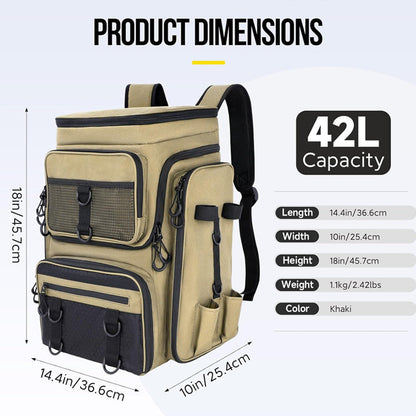 Fishing Backpack with Rod Holder, Tackle Organizer Box & Hiking Storage