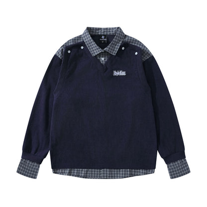 Fake two hoodies with lapels and patchwork grids