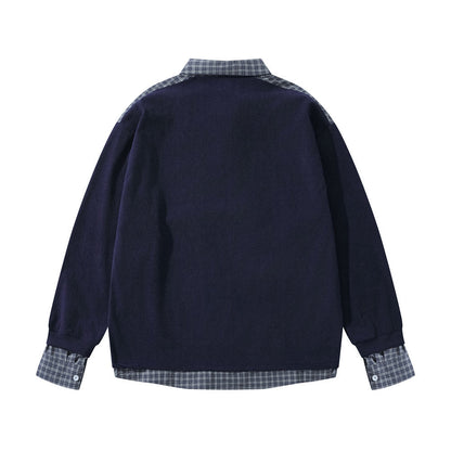 Fake two hoodies with lapels and patchwork grids