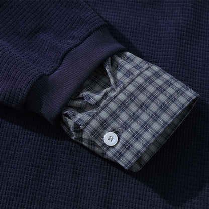 Fake two hoodies with lapels and patchwork grids