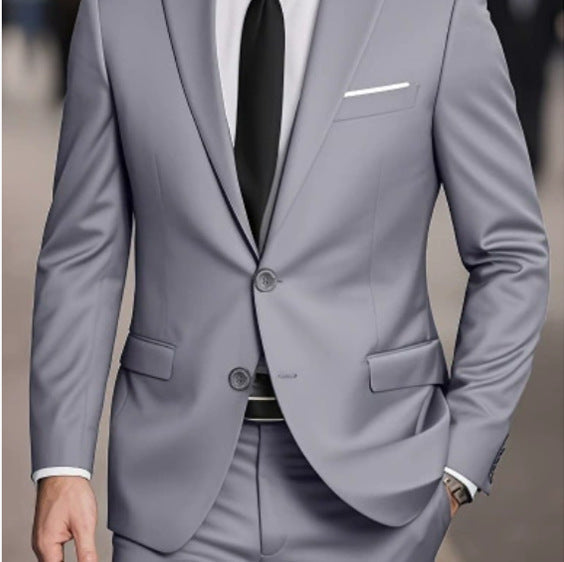 Formal Men's Suit Two-Piece Set with Double Buttons, Slim Fit, Solid Color, Wedding Tuxedo Jacket