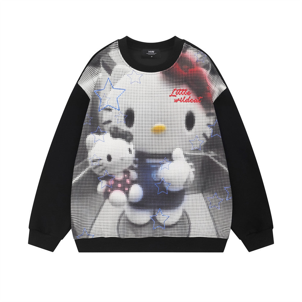 Hello Kitty cartoon digital printed round neck hoodie