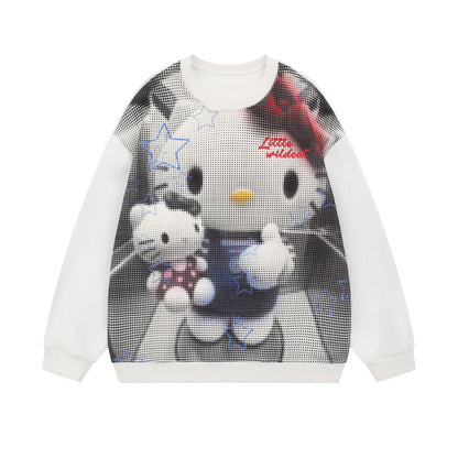 Hello Kitty cartoon digital printed round neck hoodie