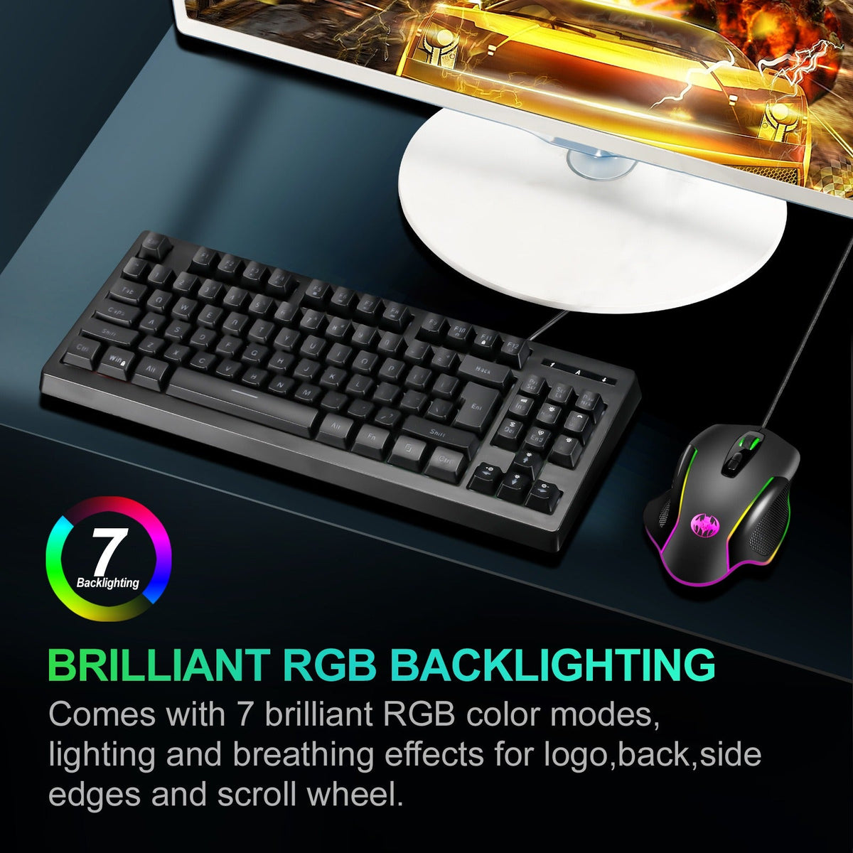Wired optical gaming mouse with seven key macro light emitting breathing light