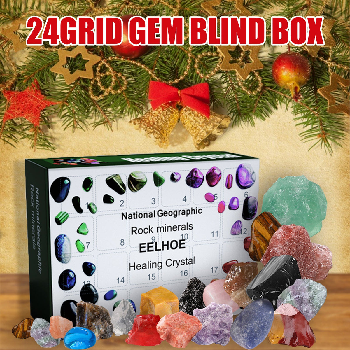 24 Grid Ore Blind Box, Green Christmas Surprise Guess Small Gift Blind Box