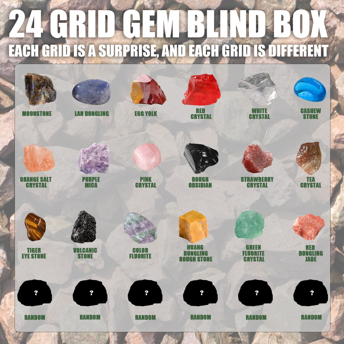 24 Grid Ore Blind Box, Green Christmas Surprise Guess Small Gift Blind Box
