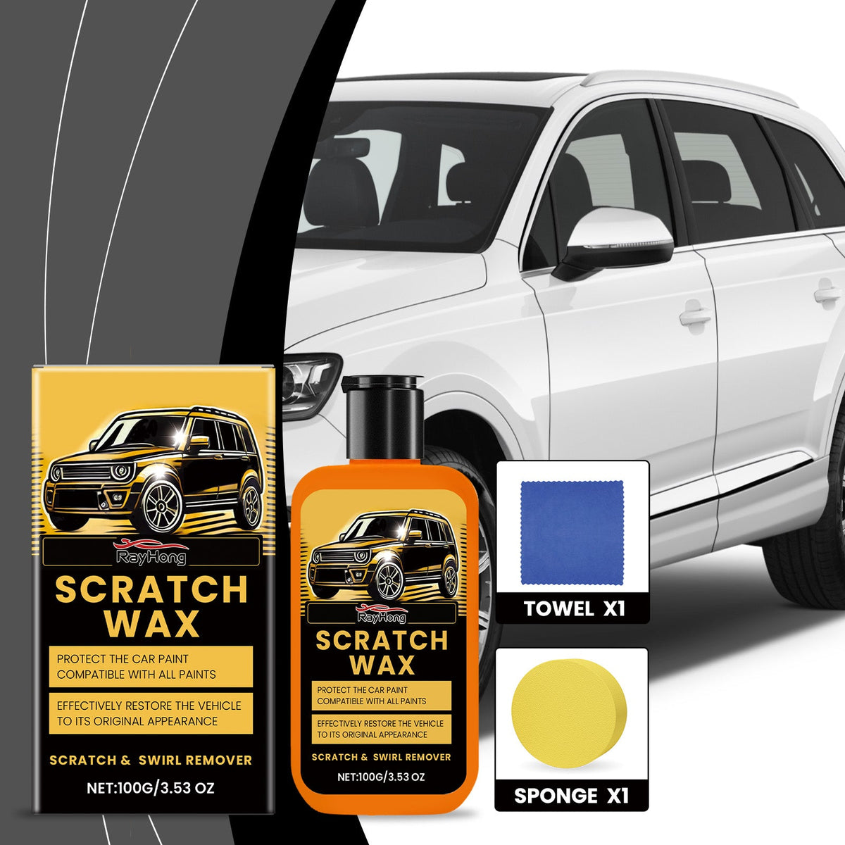 Rayhong Car Scratch Remover, Car Scratch Maintenance Paste Quick Scratch Clean And Easy To Use