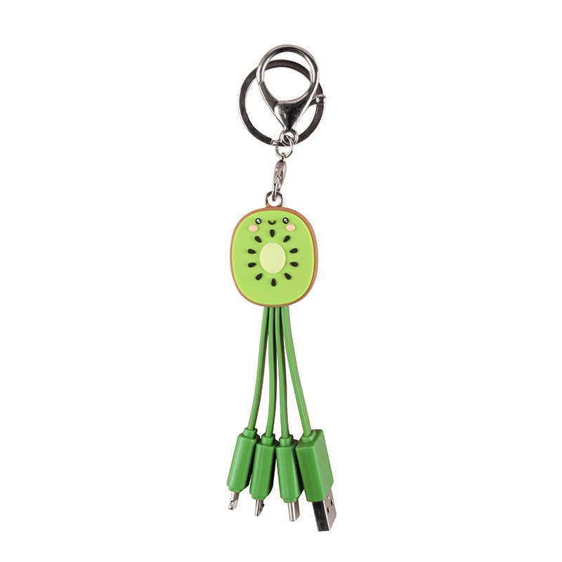 Kiwi Mobile Data Cable Healing Series Fruit Smile Keychain Universal Charging Cable 3-in-1