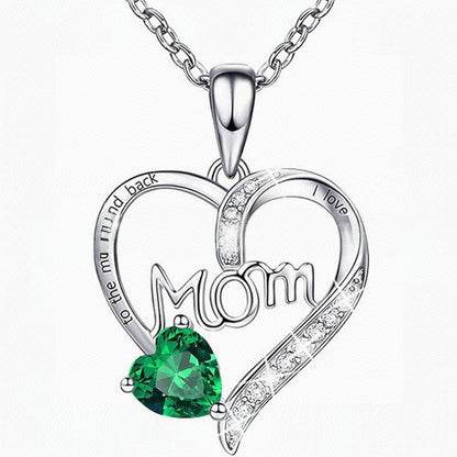 Heart-shaped Engraved Rhinestone Necklace for Mom