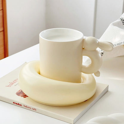 Rabbit Coffee Cup Milk Ceramic Cup And Saucer Set Design Sense Ins Niche Afternoon Tea High Value Mug