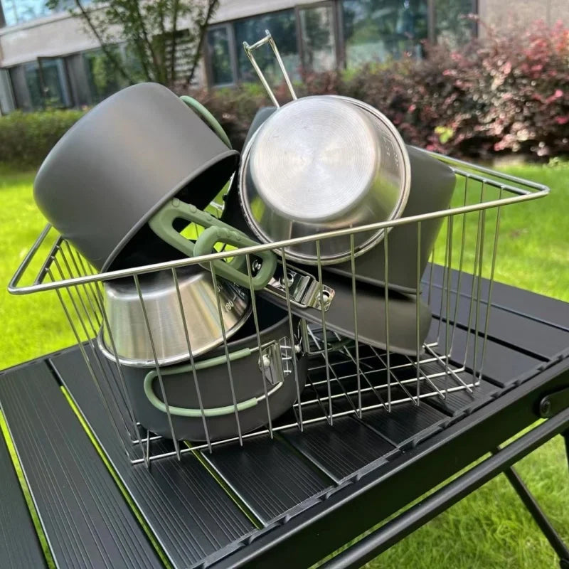 IGT Stainless Steel Folding Basket: Drain & Wash, Ideal Camping Table Accessory.