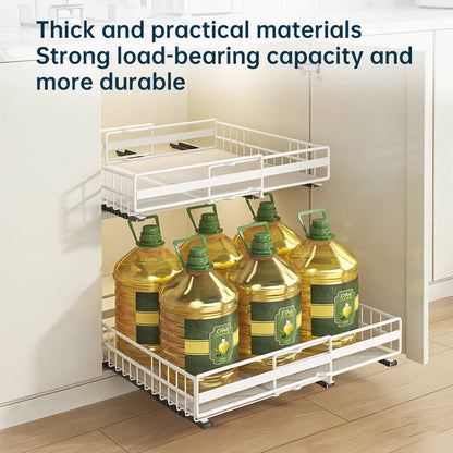 No Drill Pull Out Spice Rack - Adjustable Slide Out Shelf for Kitchen Cabinets (2 Pack)