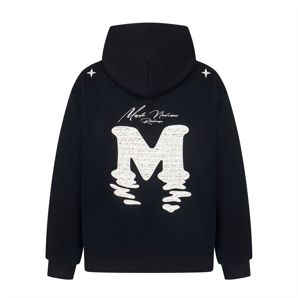 Alphabet patch embroidered hooded sweatshirt