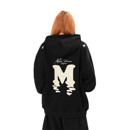 Alphabet patch embroidered hooded sweatshirt