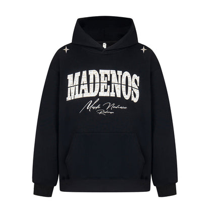 Alphabet patch embroidered hooded sweatshirt