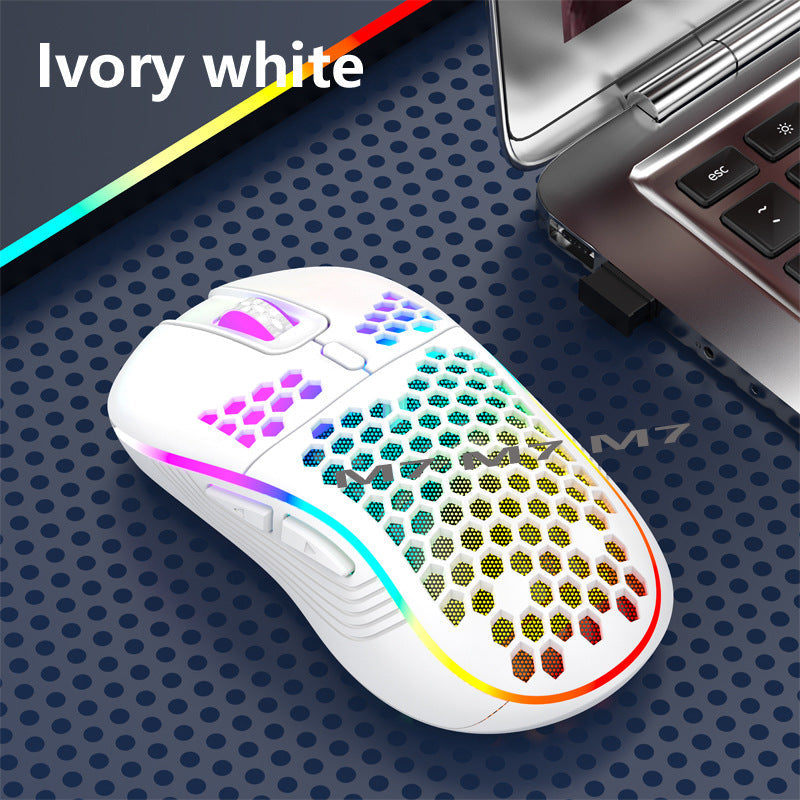 2.4G Wireless Cave Mouse Lightweight Gaming Mouse with Luminous 7 Color Breathing Light Computer Accessories