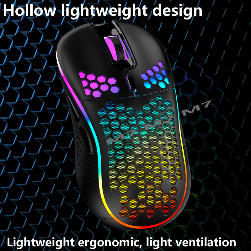 2.4G Wireless Cave Mouse Lightweight Gaming Mouse with Luminous 7 Color Breathing Light Computer Accessories