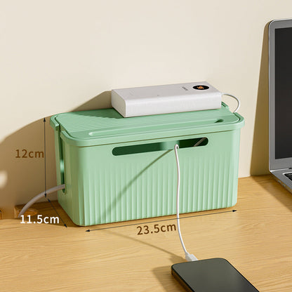 Desktop Plug Socket & Cable Organizer – Black/White Storage Box for Charging/Data Cables